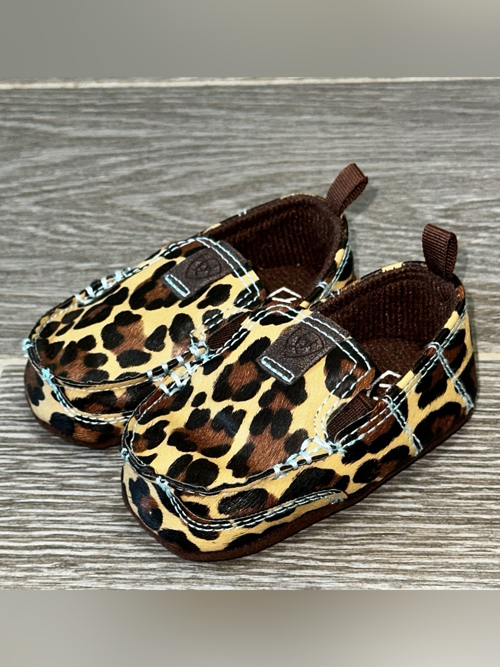 Ariat Infant Lil Stompers Natalie Cruiser Leopard Moccasin Toddler Size ~4 Shoes